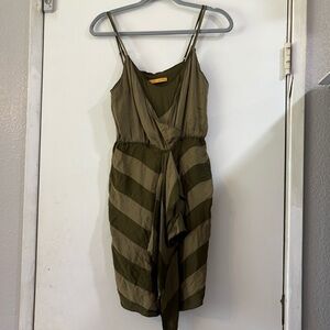 Alice & Olivia Striped Chevron Olive Green Mini Dress Y2K Clubbin Draped Whimsy